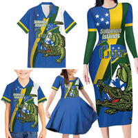 Solomon Islands Independence Day Family Matching Long Sleeve Bodycon Dress and Hawaiian Shirt Happy 7 July Crocodile Flag Style LT14 - Polynesian Pride