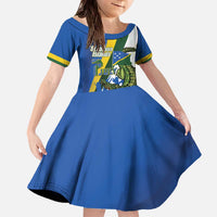 Solomon Islands Independence Day Family Matching Off The Shoulder Long Sleeve Dress and Hawaiian Shirt Happy 7 July Crocodile Flag Style LT14 Daughter's Dress Blue - Polynesian Pride