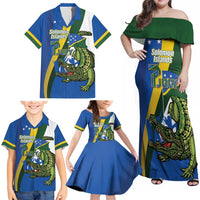 Solomon Islands Independence Day Family Matching Off Shoulder Maxi Dress and Hawaiian Shirt Happy 7 July Crocodile Flag Style LT14 - Polynesian Pride