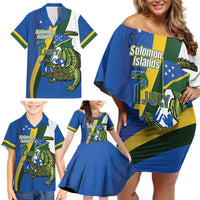 Solomon Islands Independence Day Family Matching Off Shoulder Short Dress and Hawaiian Shirt Happy 7 July Crocodile Flag Style LT14 - Polynesian Pride