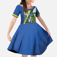 Solomon Islands Independence Day Family Matching Puletasi and Hawaiian Shirt Happy 7 July Crocodile Flag Style LT14 Daughter's Dress Blue - Polynesian Pride