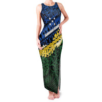 Halo Olaketa Solomon Islands Tapa Pattern Family Matching Tank Maxi Dress and Hawaiian Shirt LT14 Mom's Dress Blue - Polynesian Pride