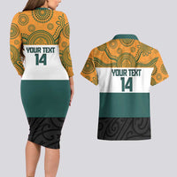 AUNZ Rugby Custom Couples Matching Long Sleeve Bodycon Dress and Hawaiian Shirt Australia Kangaroo New Zealand Silver Fern LT14 - Polynesian Pride