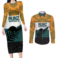 AUNZ Rugby Custom Couples Matching Long Sleeve Bodycon Dress and Long Sleeve Button Shirt Australia Kangaroo New Zealand Silver Fern LT14 Yellow - Polynesian Pride
