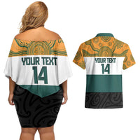 AUNZ Rugby Custom Couples Matching Off Shoulder Short Dress and Hawaiian Shirt Australia Kangaroo New Zealand Silver Fern LT14 - Polynesian Pride