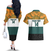 AUNZ Rugby Custom Couples Matching Off The Shoulder Long Sleeve Dress and Hawaiian Shirt Australia Kangaroo New Zealand Silver Fern LT14 - Polynesian Pride