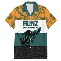 AUNZ Rugby Custom Family Matching Off Shoulder Maxi Dress and Hawaiian Shirt Australia Kangaroo New Zealand Silver Fern LT14 Dad's Shirt - Short Sleeve Yellow - Polynesian Pride