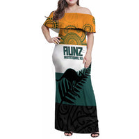AUNZ Rugby Custom Family Matching Off Shoulder Maxi Dress and Hawaiian Shirt Australia Kangaroo New Zealand Silver Fern LT14 Mom's Dress Yellow - Polynesian Pride