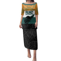 AUNZ Rugby Custom Family Matching Puletasi and Hawaiian Shirt Australia Kangaroo New Zealand Silver Fern LT14 Mom's Dress Yellow - Polynesian Pride