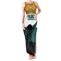 AUNZ Rugby Custom Family Matching Tank Maxi Dress and Hawaiian Shirt Australia Kangaroo New Zealand Silver Fern LT14 Mom's Dress Yellow - Polynesian Pride