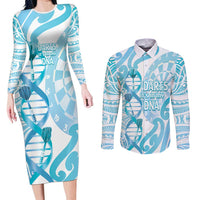 Personalised New Zealand Darts Couples Matching Long Sleeve Bodycon Dress and Long Sleeve Button Shirt Aotearoa Maori Its In My DNA White LT14 White - Polynesian Pride