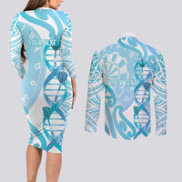 Personalised New Zealand Darts Couples Matching Long Sleeve Bodycon Dress and Long Sleeve Button Shirt Aotearoa Maori Its In My DNA White LT14 - Polynesian Pride