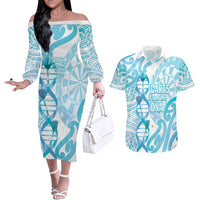 Personalised New Zealand Darts Couples Matching Off The Shoulder Long Sleeve Dress and Hawaiian Shirt Aotearoa Maori Its In My DNA White LT14 White - Polynesian Pride