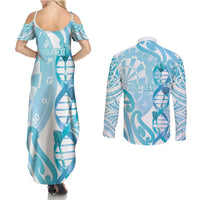 Personalised New Zealand Darts Couples Matching Summer Maxi Dress and Long Sleeve Button Shirt Aotearoa Maori Its In My DNA White LT14 - Polynesian Pride