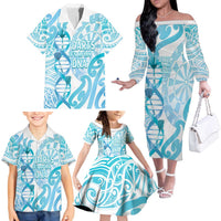 Personalised New Zealand Darts Family Matching Off The Shoulder Long Sleeve Dress and Hawaiian Shirt Aotearoa Maori Its In My DNA White LT14 - Polynesian Pride