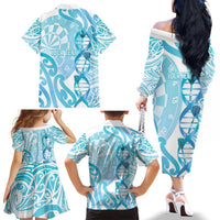 Personalised New Zealand Darts Family Matching Off The Shoulder Long Sleeve Dress and Hawaiian Shirt Aotearoa Maori Its In My DNA White LT14 - Polynesian Pride
