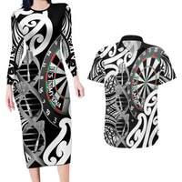 Personalised New Zealand Darts Couples Matching Long Sleeve Bodycon Dress and Hawaiian Shirt Aotearoa Maori Its In My DNA Black LT14 Black - Polynesian Pride