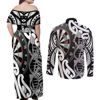 Personalised New Zealand Darts Couples Matching Off Shoulder Maxi Dress and Long Sleeve Button Shirt Aotearoa Maori Its In My DNA Black LT14 - Polynesian Pride