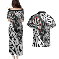 Personalised New Zealand Darts Couples Matching Puletasi and Hawaiian Shirt Aotearoa Maori Its In My DNA Black - Polynesian Pride