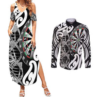Personalised New Zealand Darts Couples Matching Summer Maxi Dress and Long Sleeve Button Shirt Aotearoa Maori Its In My DNA Black LT14 Black - Polynesian Pride