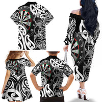 Personalised New Zealand Darts Family Matching Off The Shoulder Long Sleeve Dress and Hawaiian Shirt Aotearoa Maori Its In My DNA Black LT14 - Polynesian Pride