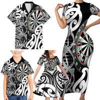 Personalised New Zealand Darts Family Matching Short Sleeve Bodycon Dress and Hawaiian Shirt Aotearoa Maori Its In My DNA Black LT14 - Polynesian Pride