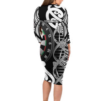 Personalised New Zealand Darts Long Sleeve Bodycon Dress Aotearoa Maori Its In My DNA Black - Polynesian Pride