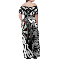 Personalised New Zealand Darts Off Shoulder Maxi Dress Aotearoa Maori Its In My DNA Black - Polynesian Pride