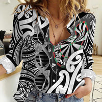 Personalised New Zealand Darts Women Casual Shirt Aotearoa Maori Its In My DNA Black LT14 Female Black - Polynesian Pride