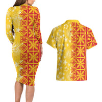 Kahili Quilt Hawaii Couples Matching Long Sleeve Bodycon Dress and Hawaiian Shirt Tropical Flower Seamless Half Style LT14 - Polynesian Pride