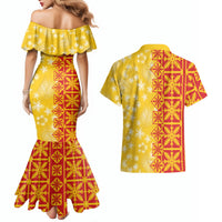 Kahili Quilt Hawaii Couples Matching Mermaid Dress and Hawaiian Shirt Tropical Flower Seamless Half Style LT14 - Polynesian Pride
