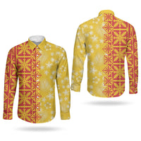 Kahili Quilt Hawaii Couples Matching Puletasi and Long Sleeve Button Shirt Tropical Flower Seamless Half Style LT14 - Polynesian Pride