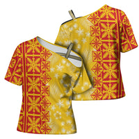 Kahili Quilt Hawaii Cross Shoulder Shirt Tropical Flower Seamless Half Style