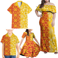 Kahili Quilt Hawaii Family Matching Off Shoulder Maxi Dress and Hawaiian Shirt Tropical Flower Seamless Half Style LT14 - Polynesian Pride