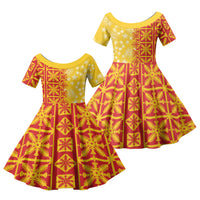 Kahili Quilt Hawaii Family Matching Off Shoulder Maxi Dress and Hawaiian Shirt Tropical Flower Seamless Half Style LT14 Daughter's Dress Yellow - Polynesian Pride