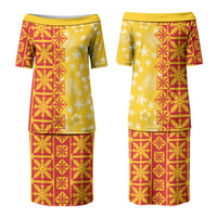 Kahili Quilt Hawaii Family Matching Puletasi and Hawaiian Shirt Tropical Flower Seamless Half Style LT14 Mom's Dress Yellow - Polynesian Pride