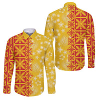 Kahili Quilt Hawaii Family Matching Puletasi and Hawaiian Shirt Tropical Flower Seamless Half Style LT14 Dad's Shirt - Long Sleeve Yellow - Polynesian Pride