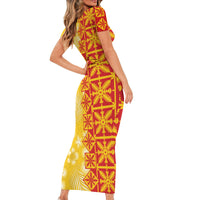 Kahili Quilt Hawaii Family Matching Short Sleeve Bodycon Dress and Hawaiian Shirt Tropical Flower Seamless Half Style LT14 - Polynesian Pride