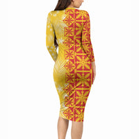 Kahili Quilt Hawaii Long Sleeve Bodycon Dress Tropical Flower Seamless Half Style LT14 - Polynesian Pride