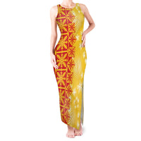 Kahili Quilt Hawaii Tank Maxi Dress Tropical Flower Seamless Half Style LT14 Women Yellow - Polynesian Pride
