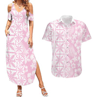 Pastel Pink Kahili Quilt Hawaii Couples Matching Summer Maxi Dress and Hawaiian Shirt Tropical Flower Seamless Half Style LT14 Pink - Polynesian Pride