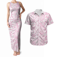 Pastel Pink Kahili Quilt Hawaii Couples Matching Tank Maxi Dress and Hawaiian Shirt Tropical Flower Seamless Half Style LT14 Pink - Polynesian Pride