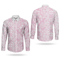 Pastel Pink Kahili Quilt Hawaii Couples Matching Tank Maxi Dress and Long Sleeve Button Shirt Tropical Flower Seamless Half Style LT14 - Polynesian Pride