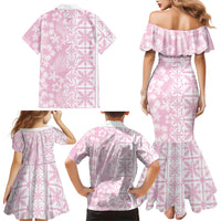 Pastel Pink Kahili Quilt Hawaii Family Matching Mermaid Dress and Hawaiian Shirt Tropical Flower Seamless Half Style LT14 - Polynesian Pride