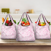 Pastel Pink Kahili Quilt Hawaii Grocery Bag Tropical Flower Seamless Half Style