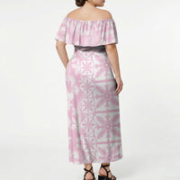 Pastel Pink Kahili Quilt Hawaii Off Shoulder Maxi Dress Tropical Flower Seamless Half Style LT14 - Polynesian Pride