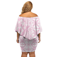 Pastel Pink Kahili Quilt Hawaii Off Shoulder Short Dress Tropical Flower Seamless Half Style LT14 - Polynesian Pride