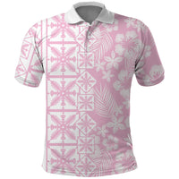 Pastel Pink Kahili Quilt Hawaii Polo Shirt Tropical Flower Seamless Half Style LT14 Pink - Polynesian Pride