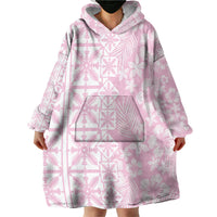 Pastel Pink Kahili Quilt Hawaii Wearable Blanket Hoodie Tropical Flower Seamless Half Style