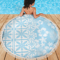 Pastel Blue Kahili Quilt Hawaii Beach Blanket Tropical Flower Seamless Half Style